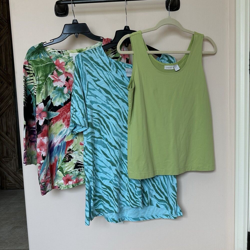 Chicos Tops Bundle 3 XL Resort Tropical Beach Travel Exotic Cruise Stretch Lot 3